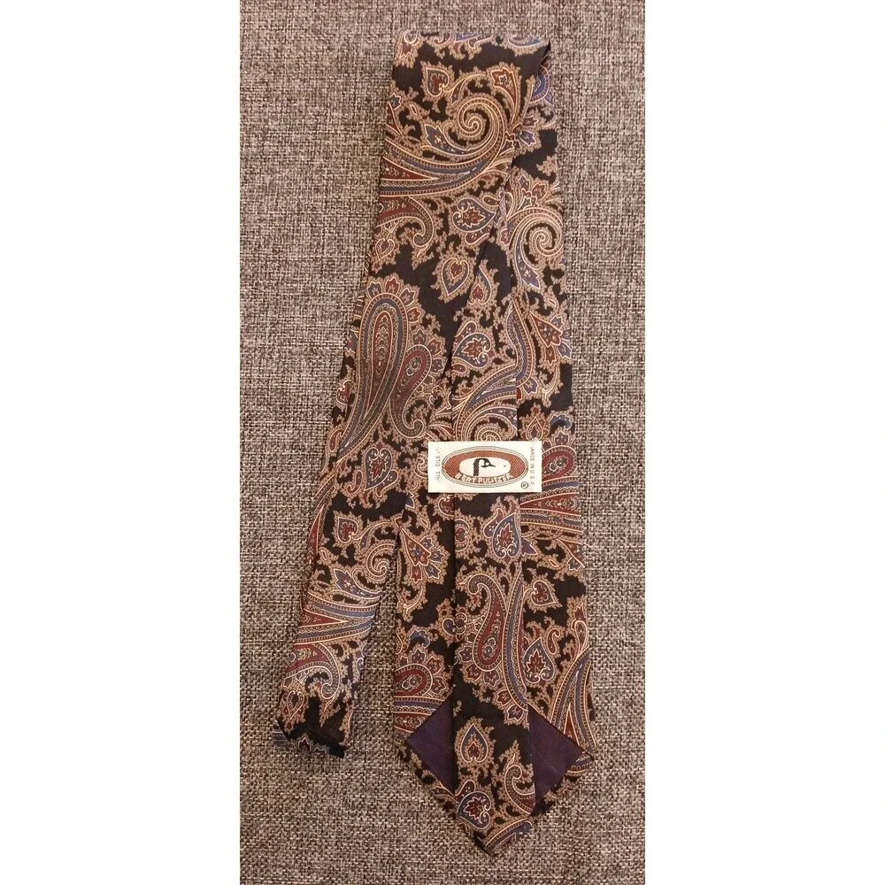 Tie 70s 80s 90s Y2K New Vintage Burt Pulitzer Silk Brown Blue 3.75 Wide 60 Long